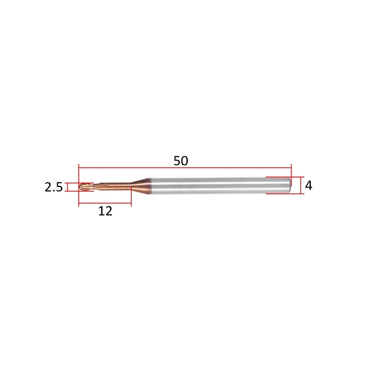 fresa esferica metal duro 2 cortes 02.5mmx12x50xh4 55hrc - Imagem 3