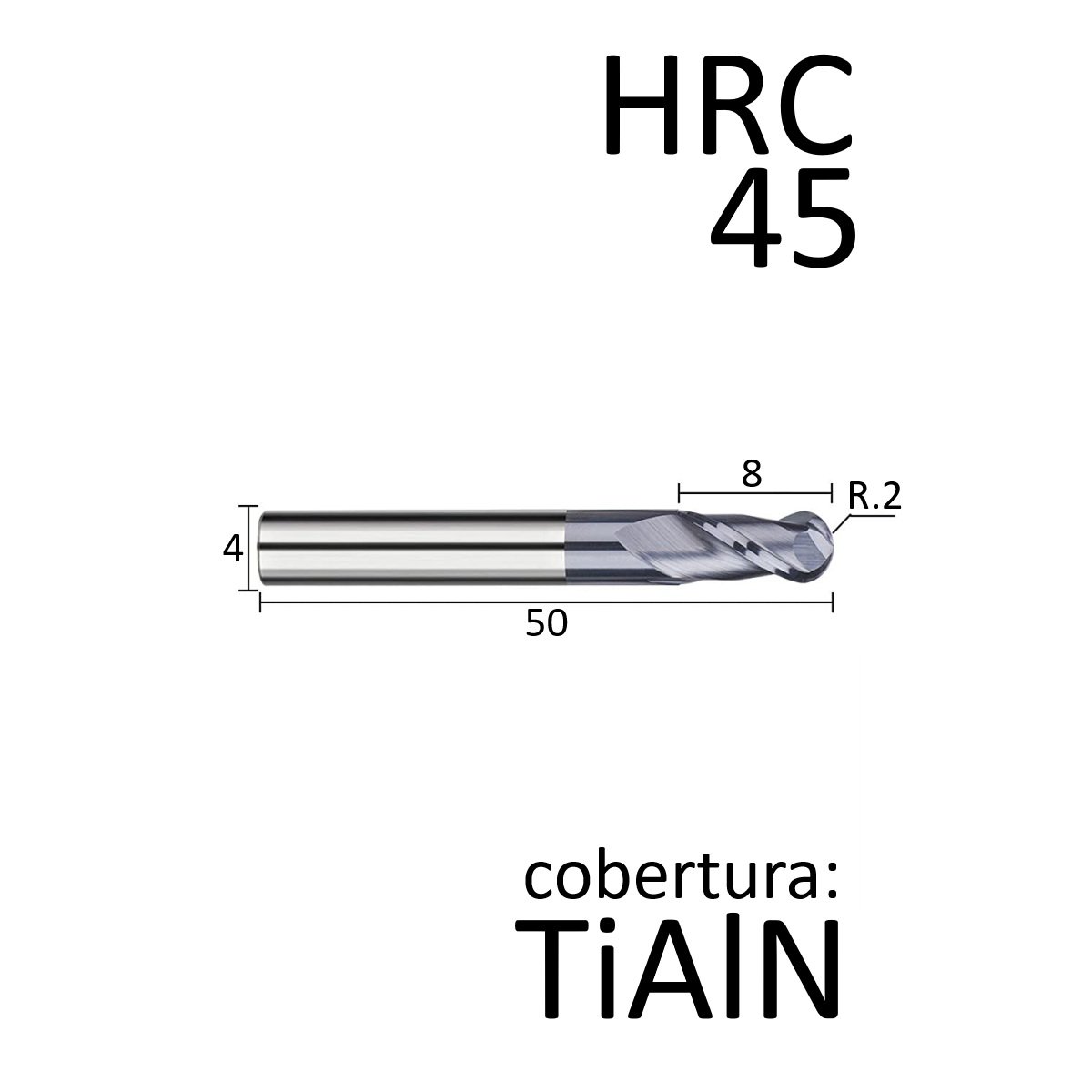 fresa esferica metal duro 2 cortes 04mmx8x50xh4 45hrc - Imagem 3