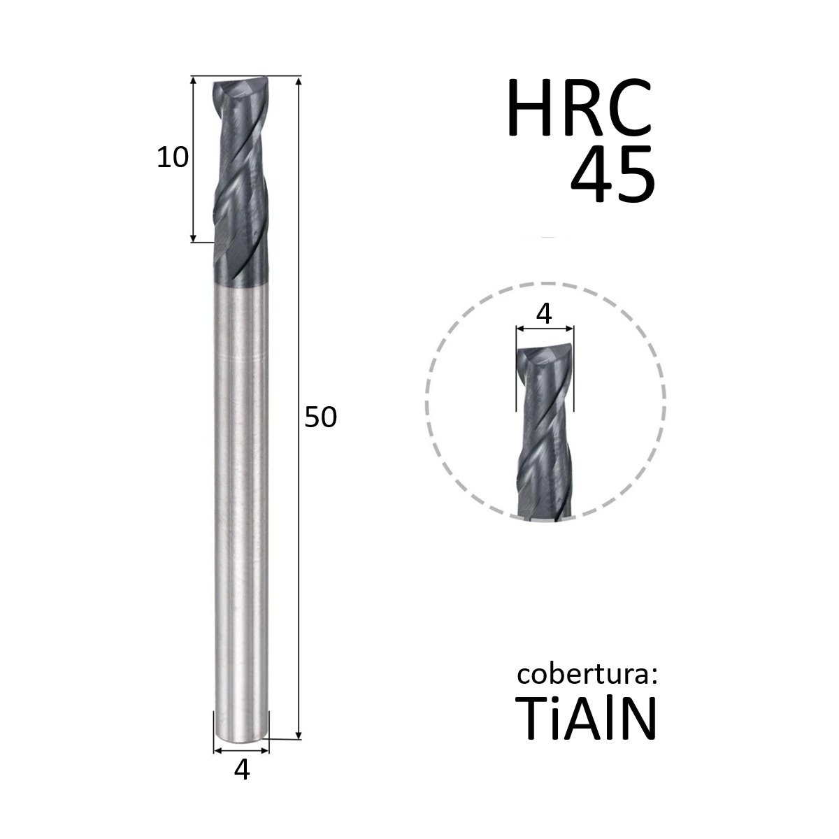 fresa topo metal duro 2 cortes 04mmx10x50xh4 45hrc - Imagem 3