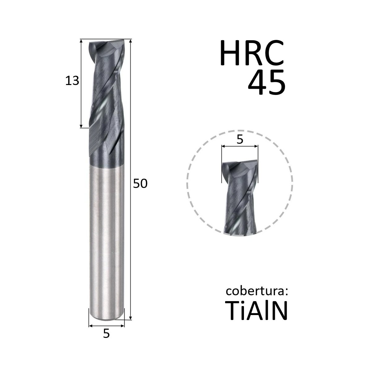 fresa topo metal duro 2 cortes 05mmx13x50xh5 45hrc - Imagem 3