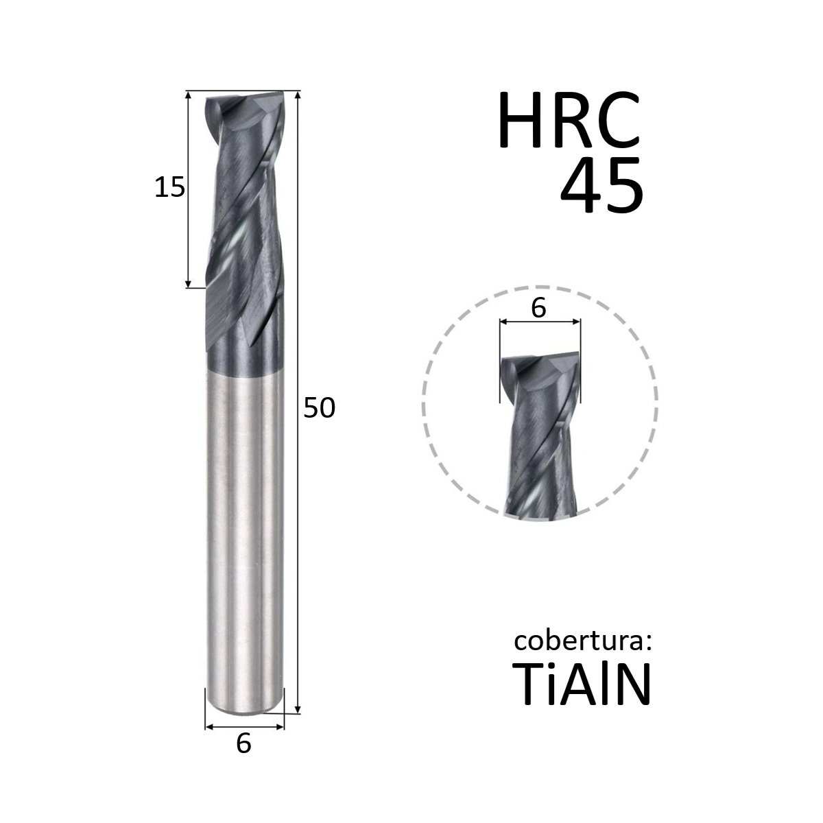 fresa topo metal duro 2 cortes 06mmx15x50xh6 45hrc - Imagem 3