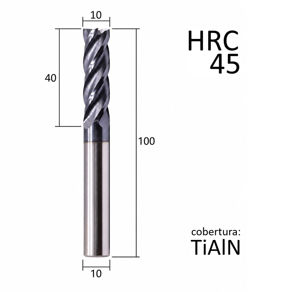 fresa topo metal duro 4 cortes 10mmx40x100xh10 45hrc - Imagem 3