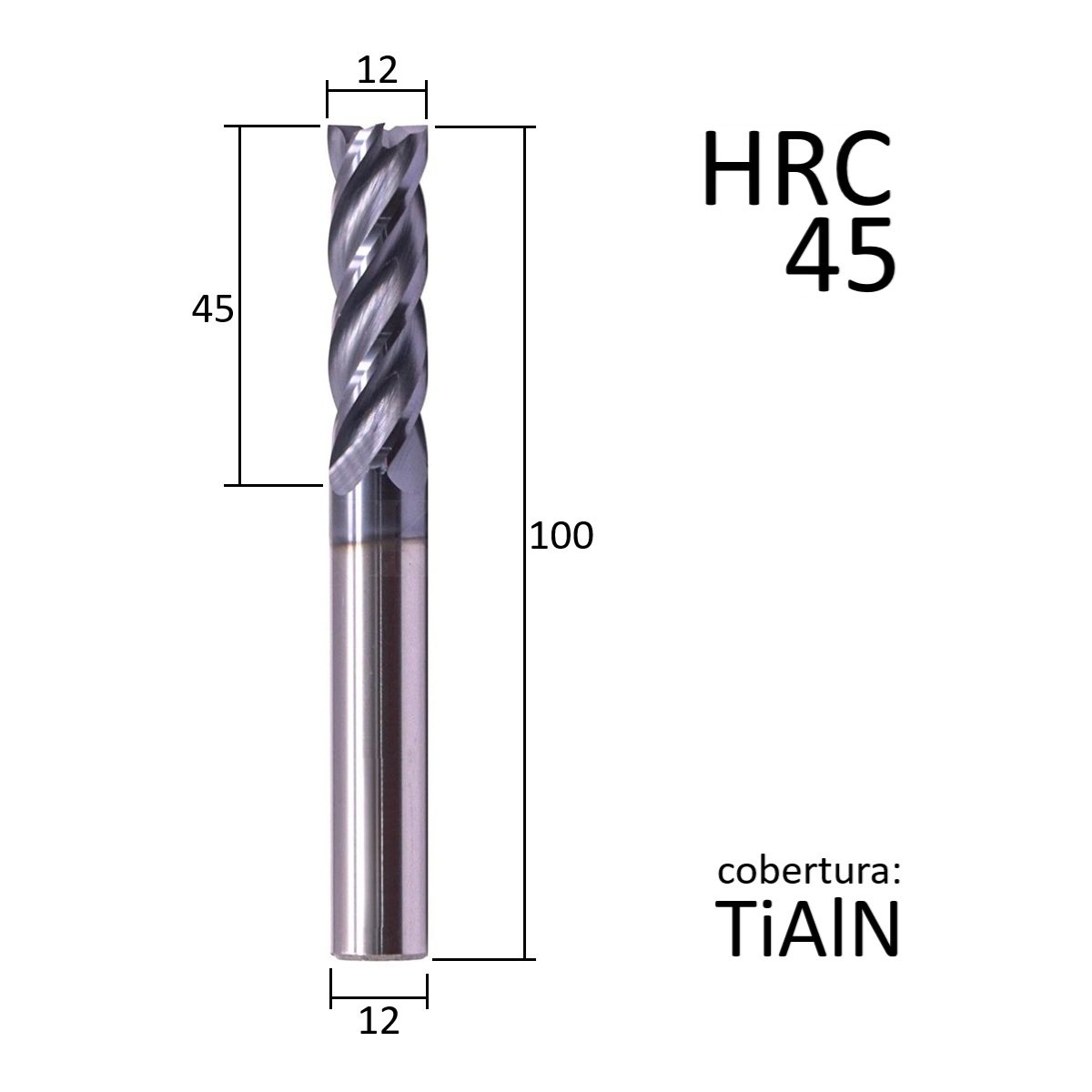 fresa topo metal duro 4 cortes 12mmx45x100xh12 45hrc - Imagem 3