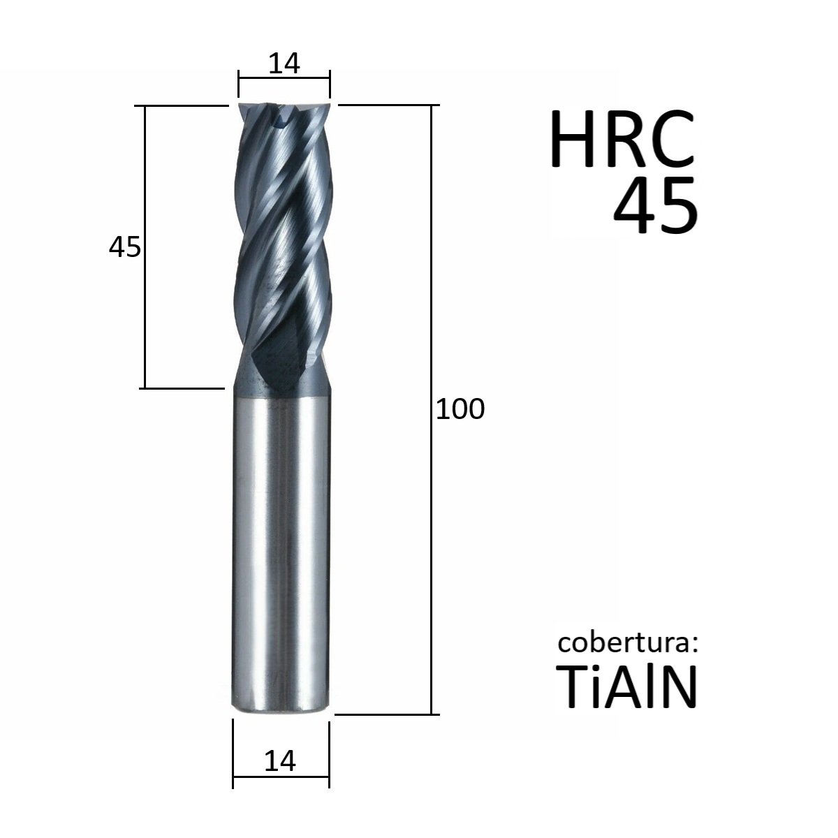 fresa topo metal duro 4 cortes 14mmx45x100xh14 45hrc - Imagem 3