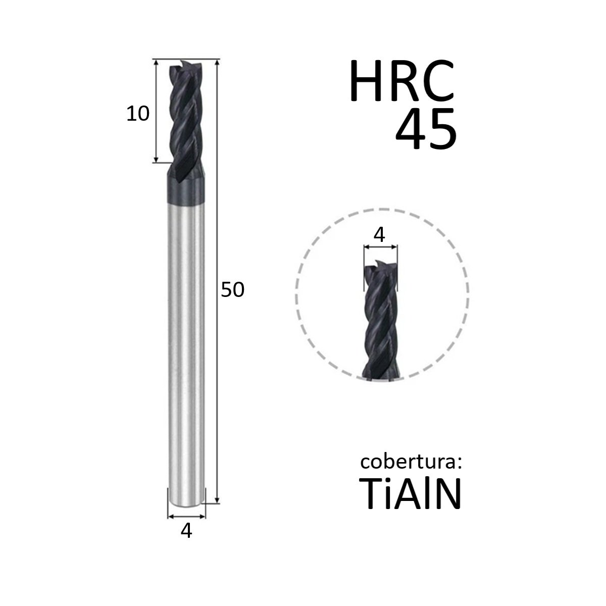 fresa topo metal duro 4 cortes 04mmx10x50xh4 45hrc - Imagem 3