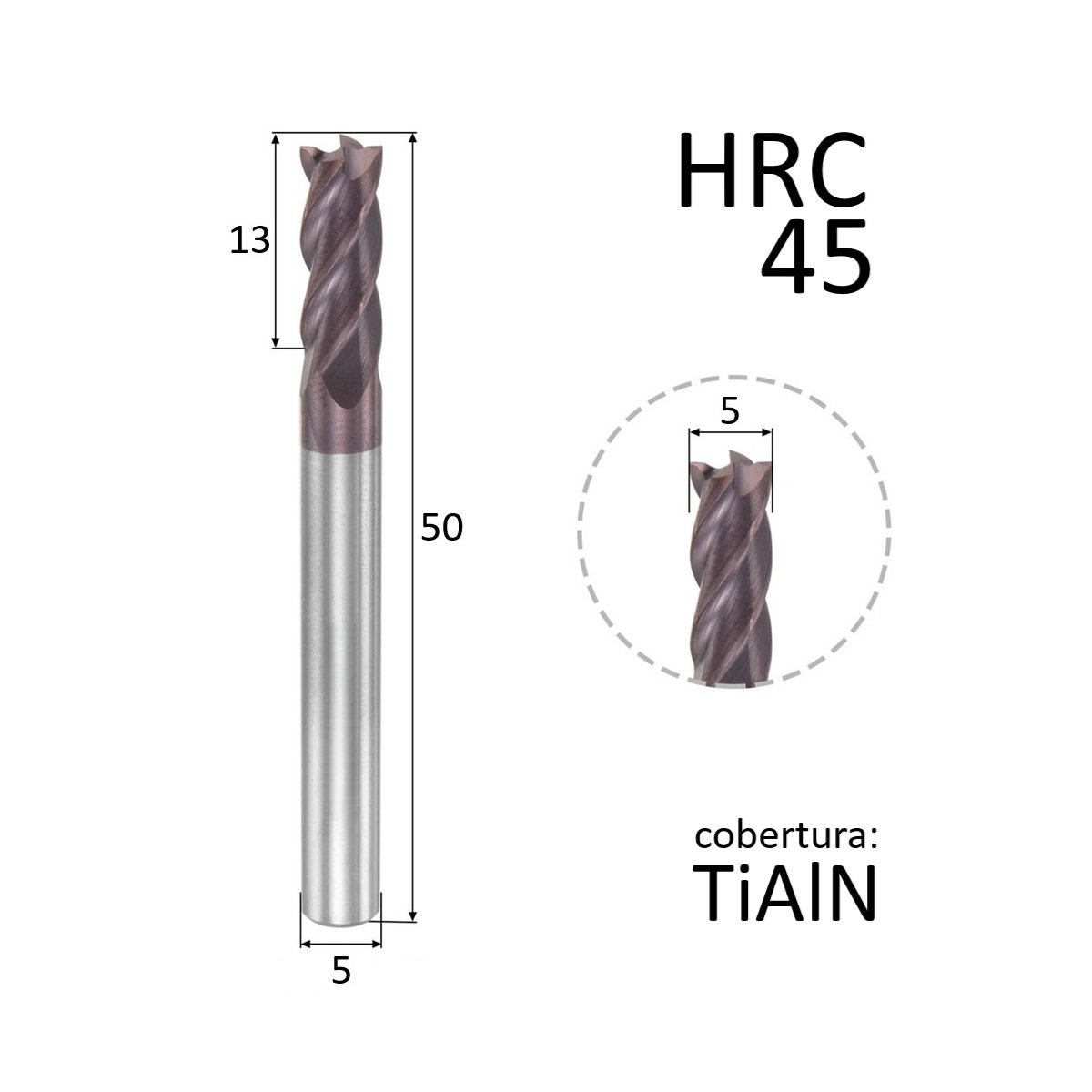 fresa topo metal duro 4 cortes 05mmx13x50xh5 45hrc - Imagem 3