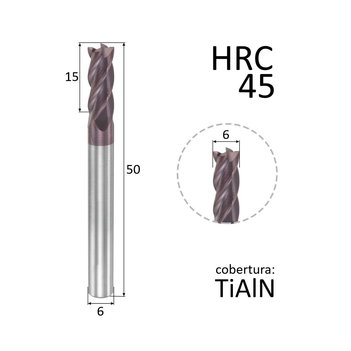 fresa topo metal duro 4 cortes 06mmx15x50xh6 45hrc - Imagem 3