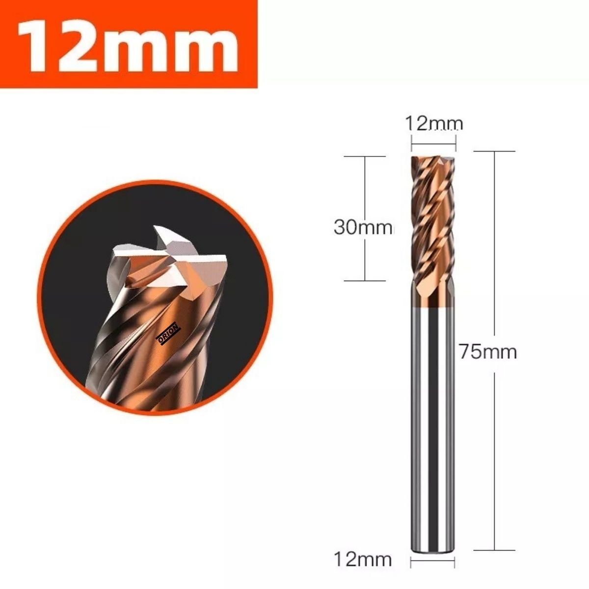 fresa topo metal duro 4 cortes 12mmx30x75xh12 55hrc - Imagem 2
