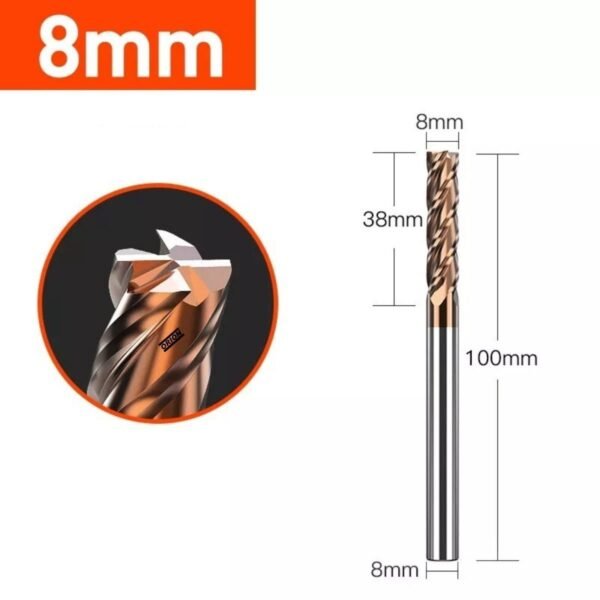 fresa topo metal duro 4 cortes 08 mmx35x100xh8 TiSiN - Imagem 2