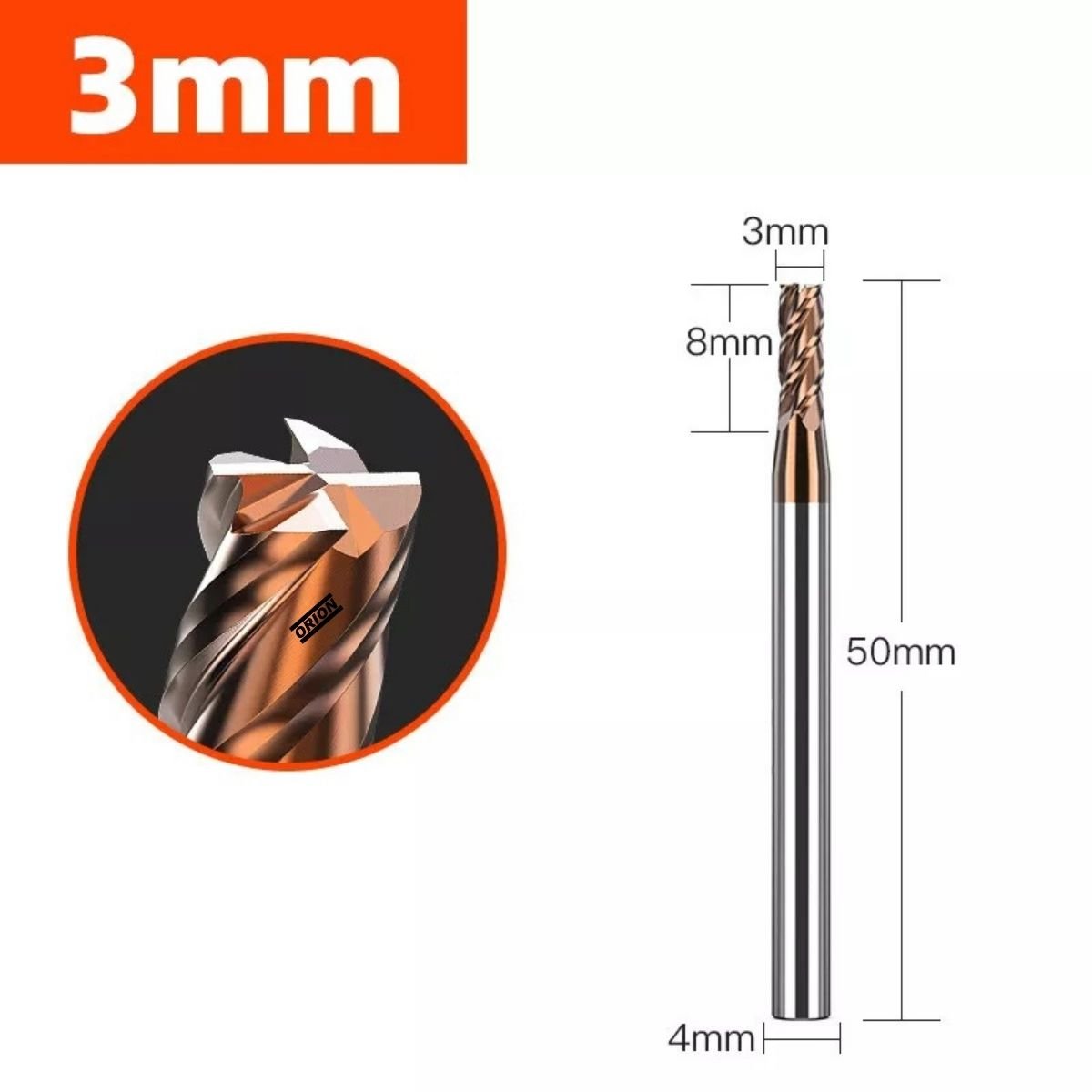 fresa topo metal duro 4 cortes 03 mmx08x050xh4 TiSiN - Imagem 2