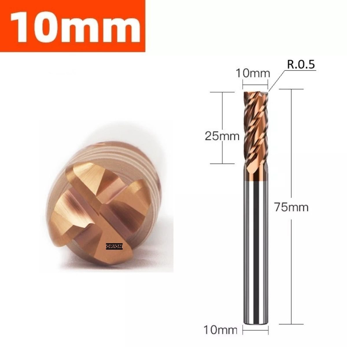 fresa toroidal r0.5 4 cortes 10mmx25x75xh10 metal duro 55hrc - Imagem 3