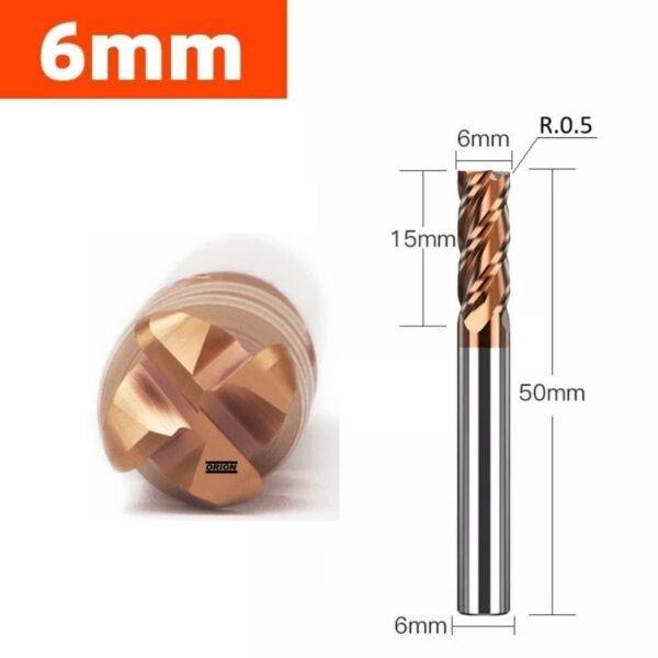 fresa toroidal R0,5 metal duro 4 cortes 06x15x50xh6 TiSiN - Imagem 3