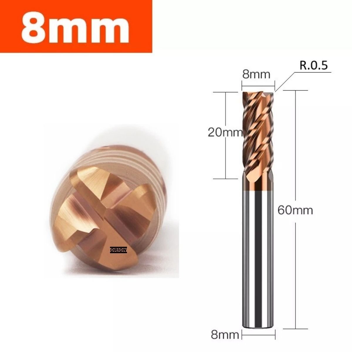 fresa toroidal r0.5 4 cortes 08mmx20x60xh8 metal duro 55hrc - Imagem 3