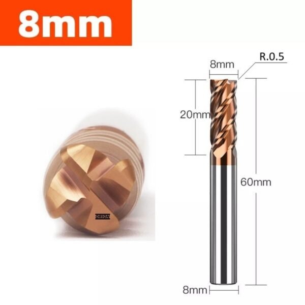 fresa toroidal R0,5 metal duro 4 cortes 08x20x60xh8 TiSiN - Imagem 3