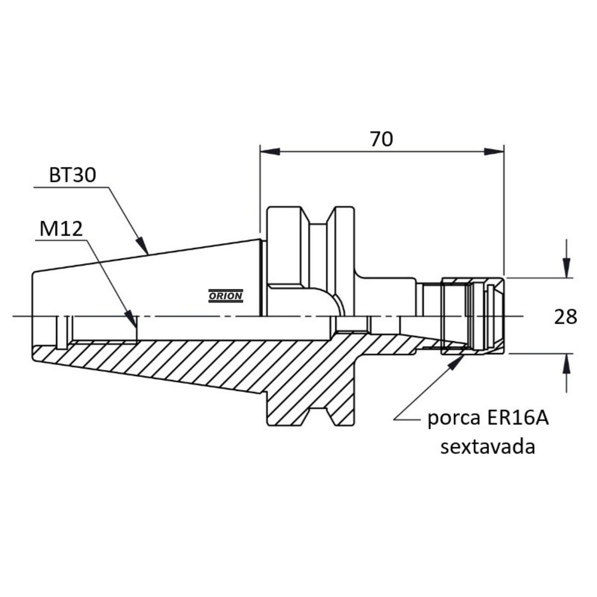 mandril porta pinças er16 bt30 L 070 mm - Imagem 3