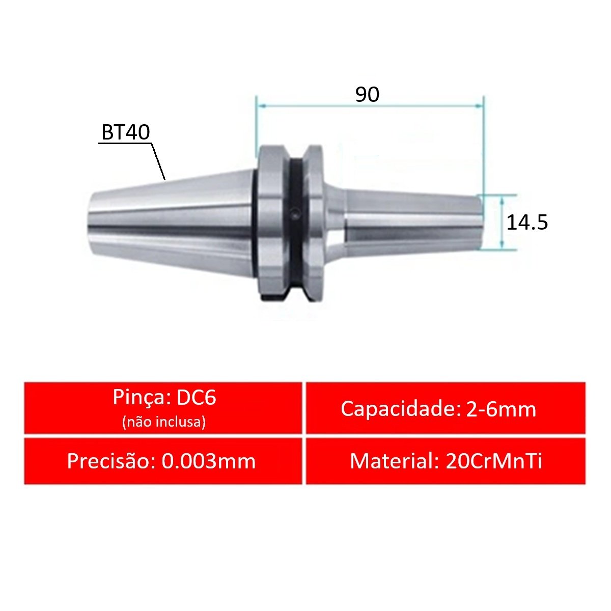 mandril porta pinças dc6 bt40 L90 - Imagem 3
