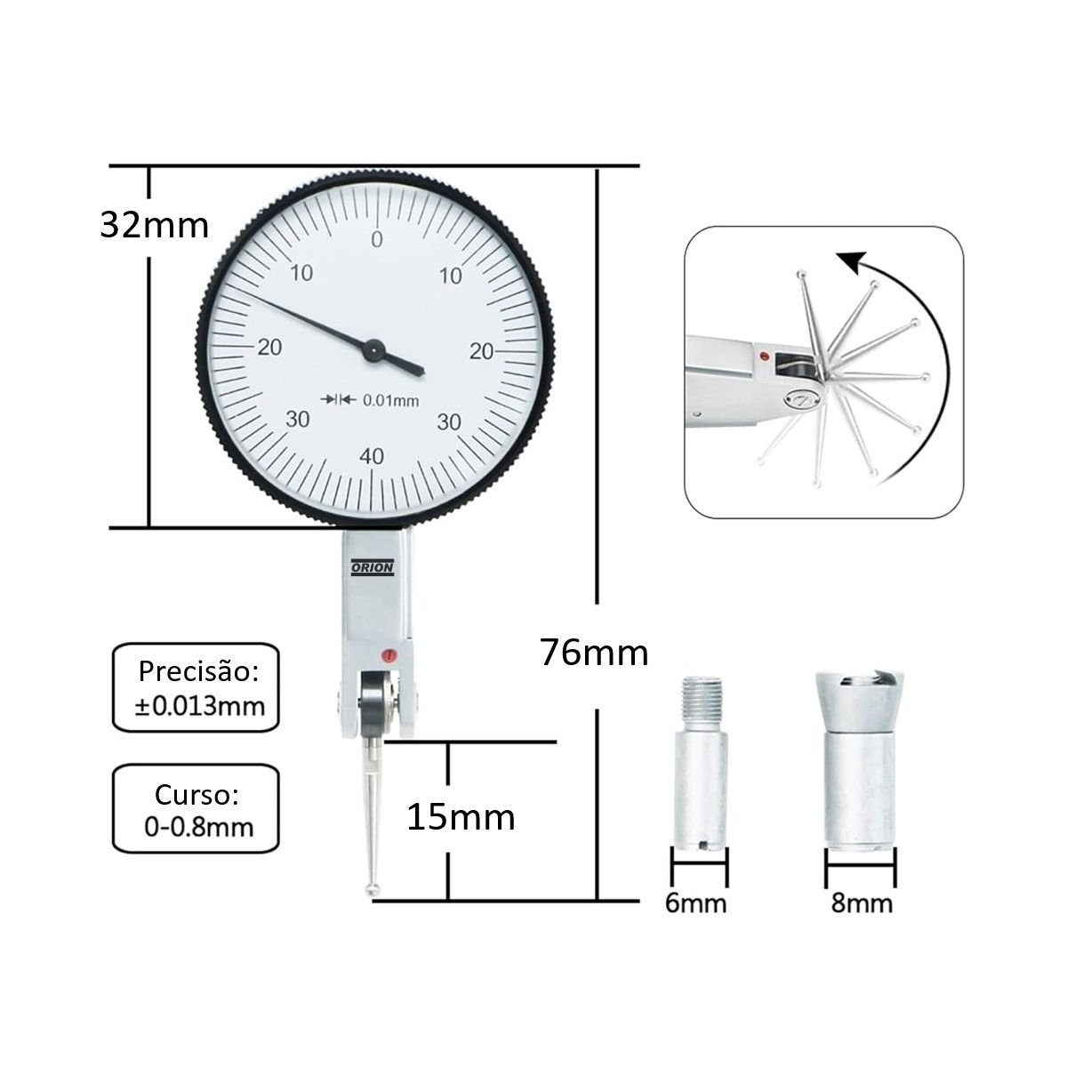relogio apalpador 0.8mm 0.01mm PROMO - Imagem 3