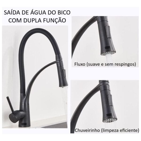 torneira cozinha gourmet monocomando flexivel preto 92110 - Imagem 4